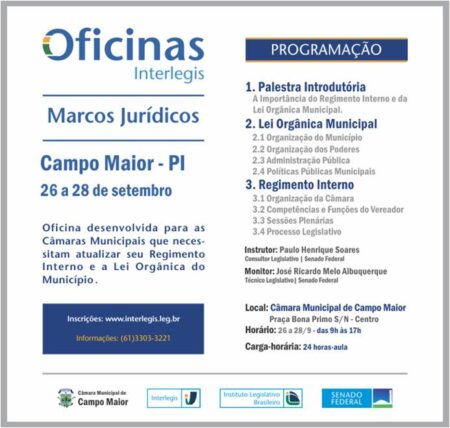 Câmara Municipal de Campo Maior Realizará oficina Interllegis